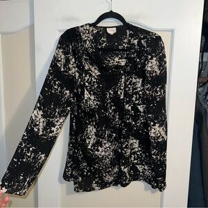 Parker 100% Silk Asymmetrical Button Front Long Sleeve Blouse